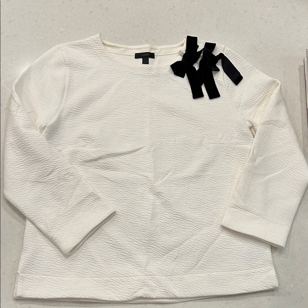 J. Crew Cream Sweater with Black velvet Bow Accents